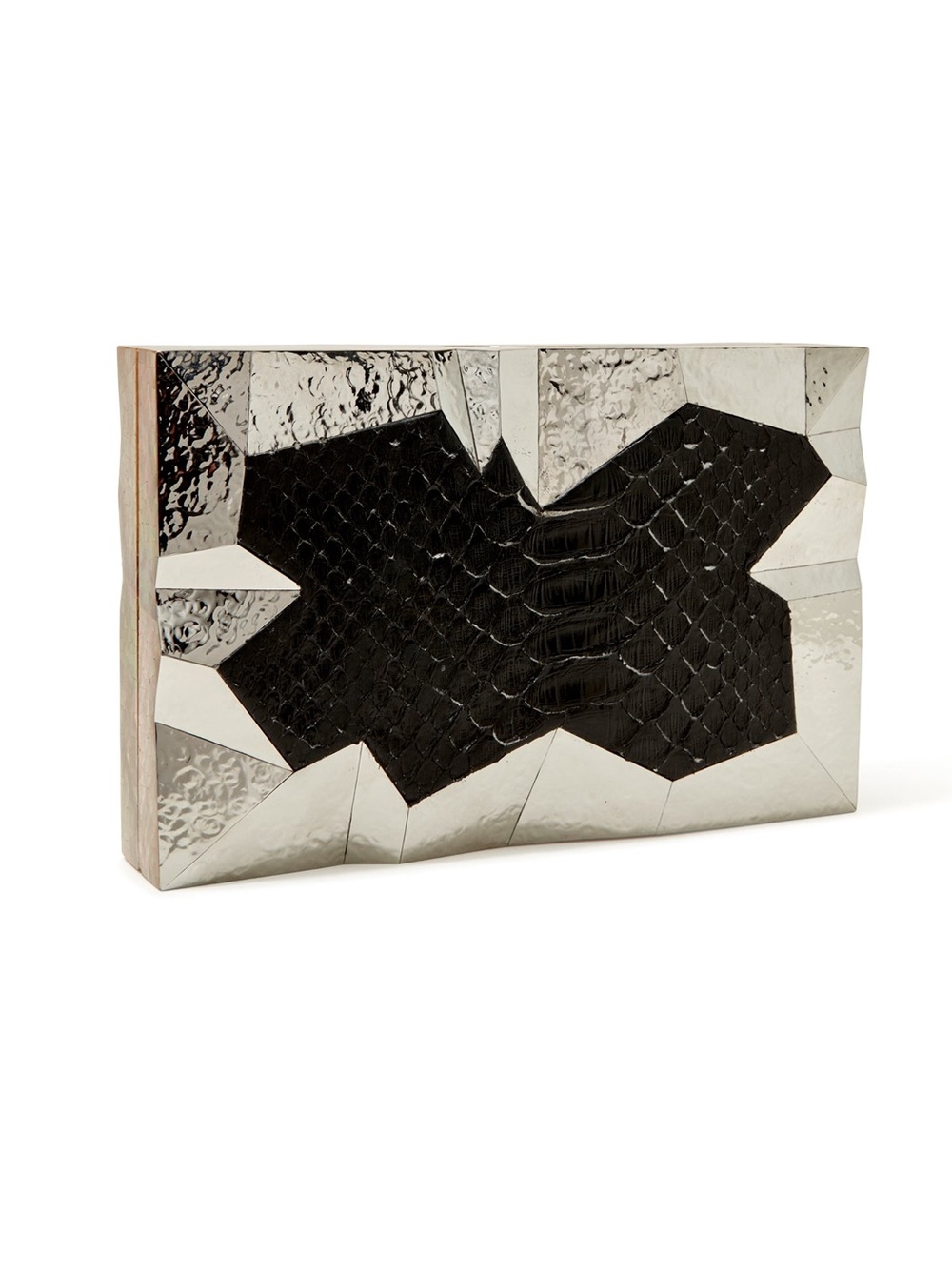 EMM KUO Abrolhos Clutch Bag Metallic Stainless Steal Textured Black Python VGUC